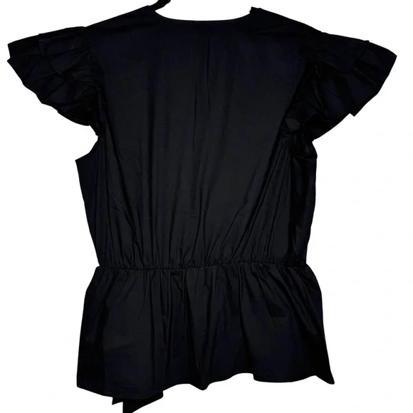 New Express Black V-Neck Wrap Flutter Sleeve Classy Preppy Minimalist Top Size L - Picture 4 of 8